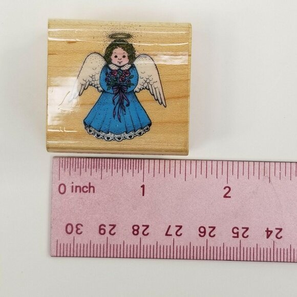 Hero Arts 1989 Vintage Rubber Stamp B-149 Dainty Angel Halo Wings Blue Dress - Picture 7 of 8